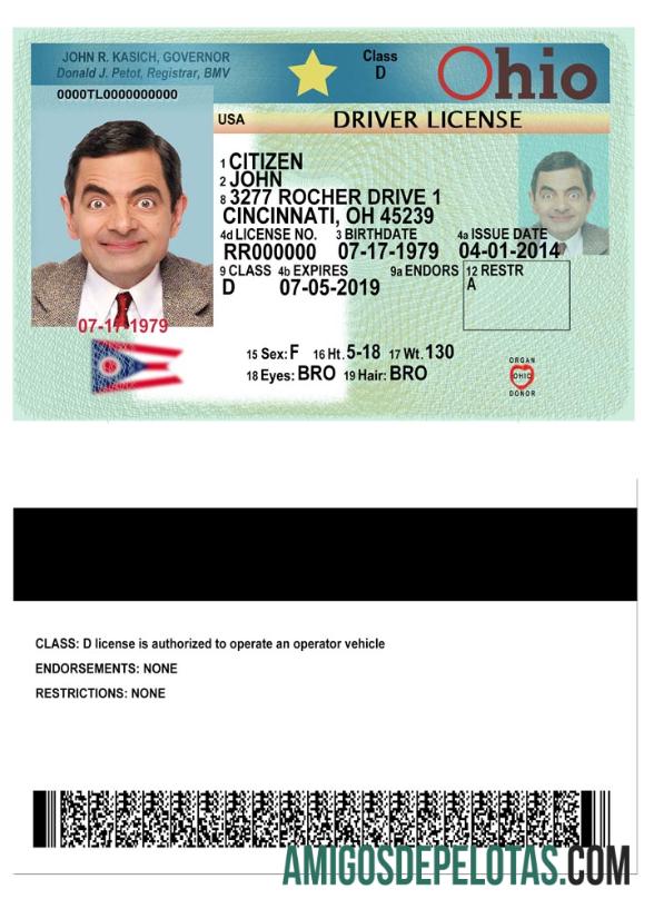 Carta de condução dos EUA em Ohio 2018 presente baixar para verificação